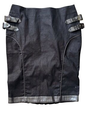 Spin Doctor Black Strap Buckle Pencil Midi Skirt Goth Steampunk Corporate Goth
